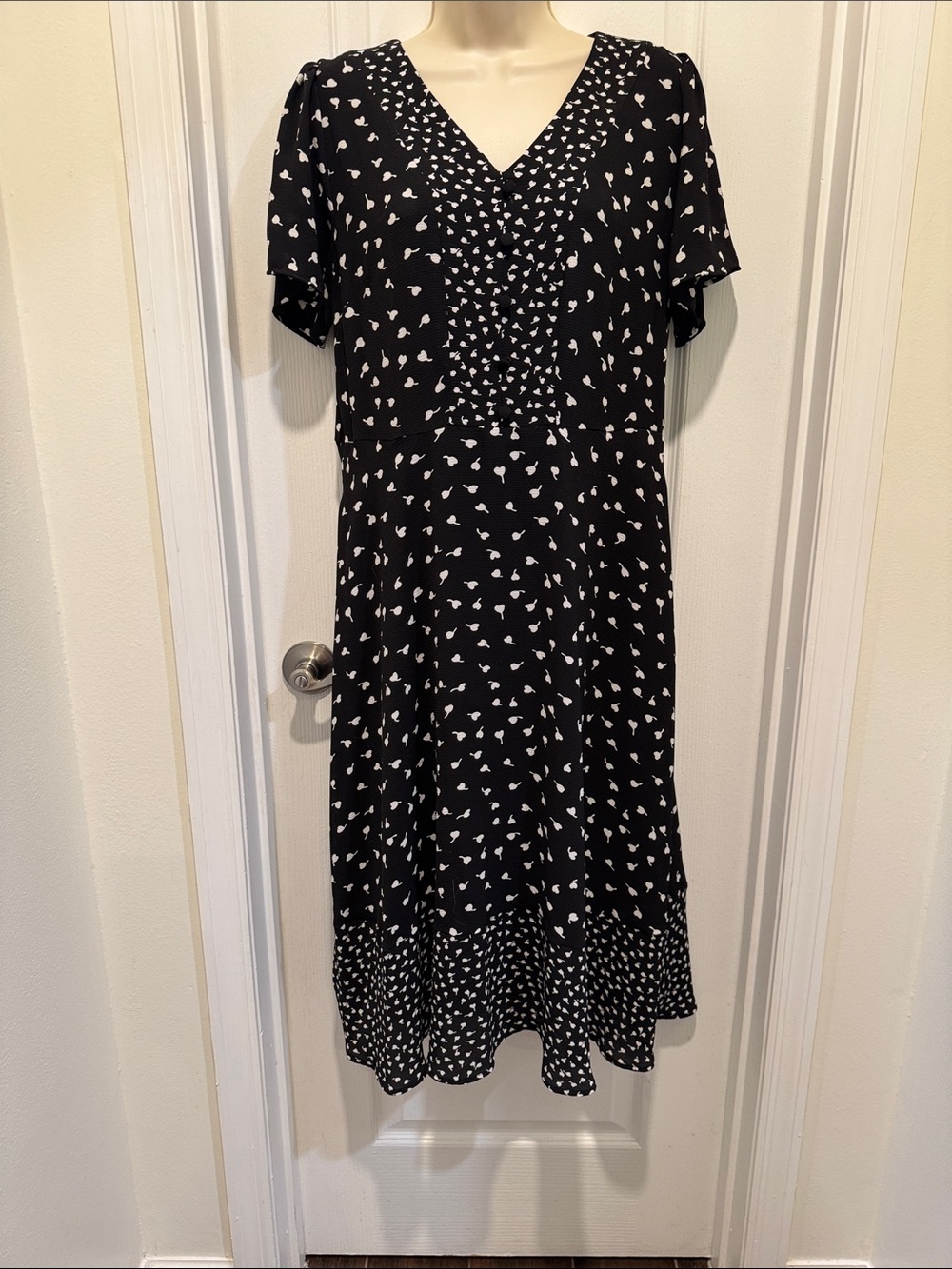 Talbots Black Blouse with White Heart Dot Print